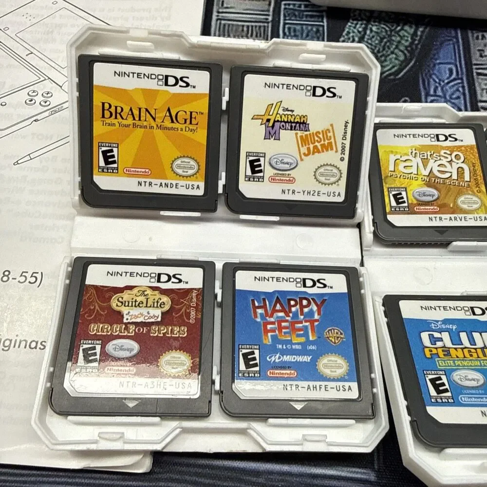Nintendo DS Lite Black Console Bundle With Cases And 8 Games